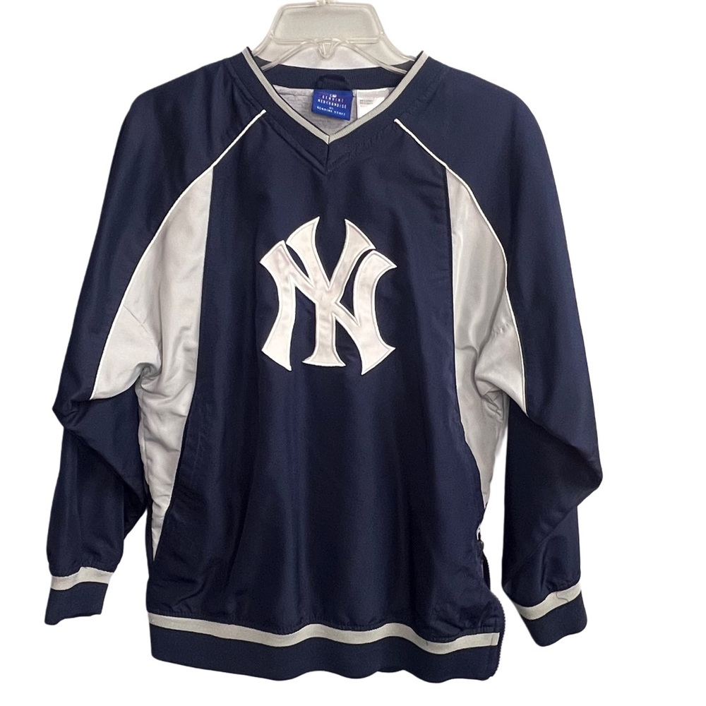 Vintage MLB NY Yankees V Neck Pullover Warm Up Long Sleeve Size 10/12 Youth